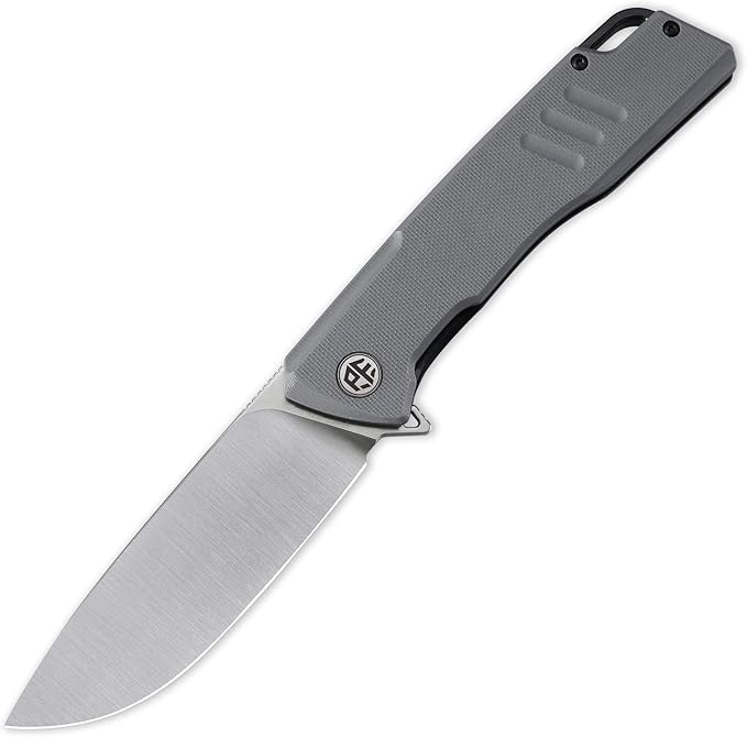 Petrified fish PFB02 Loco Pocket Knife 3.70 D2 Satin Blade Camping Knife 5.29oz G10 Handle Flipper Liner lock Folding knife for EDC (Gray Satin)