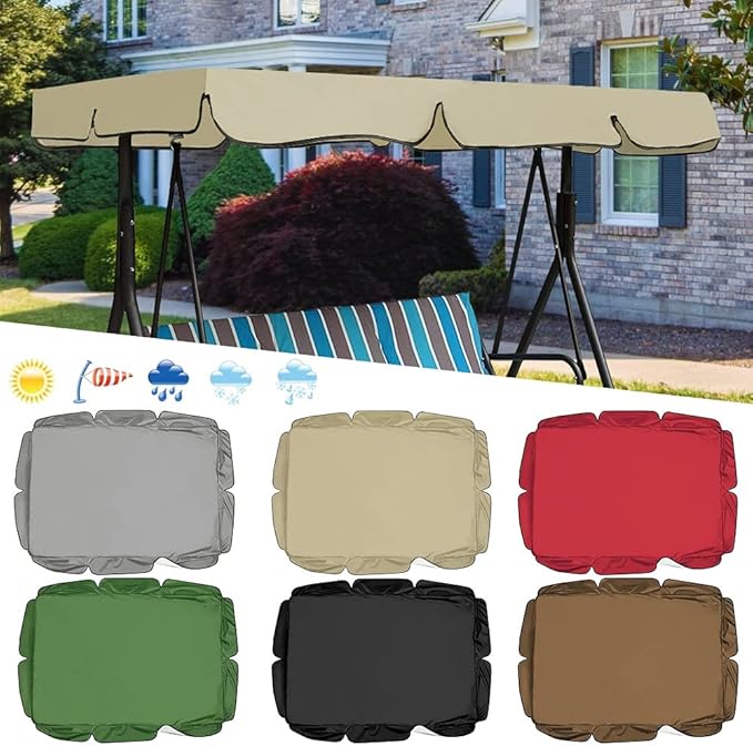 Garden Swing Canopy Replacement for 2 &amp 3 Seater Outdoor Patio Swing Water Resistant Hammock Cover with Sun Shelter for Seat Furniture (Grey 249 * 185 * 18cm)