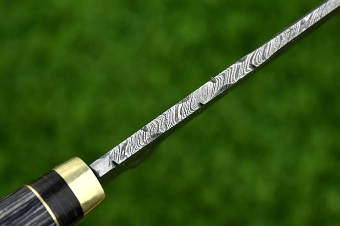 8-Inch Hand-Forged Damascus Steel Hunting Knife Fixed Blade Skinning Design with Leather Sheath Multicolor Wood Handle Brass Guard Twist Pattern Blade for Camping (Grey)
