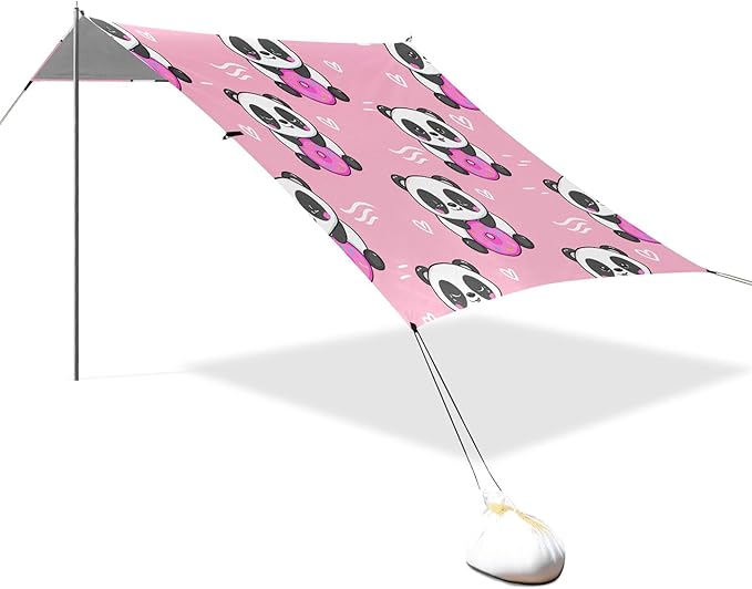 Panda Beach Canopy Sun Shelter with Sandbags &amp Sand Shovel &amp Windproof Ropes - Portable 110x126 Beach Shade Beach Tent for Camping Picnics