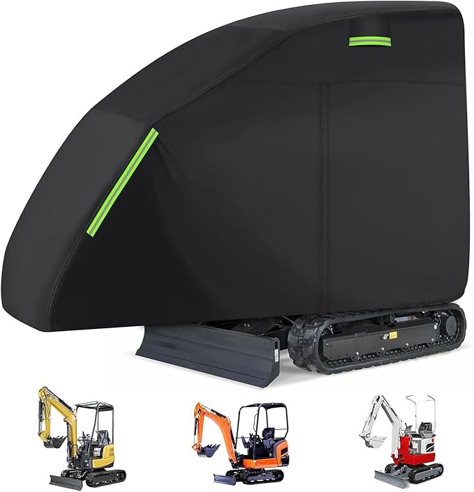 Mini Excavator Cover for Kubota K008-3 Heavy Duty Waterproof Compact Excavator Tarp with Zipper Door &amp Reflective Strips for Outdoor Storage