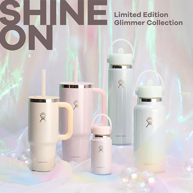 Hydro Flask Micro Bottle - Leak Proof Purse or Pocket Flask - Insulated Mini Water Bottle 6.7 Oz Glimmer Cream