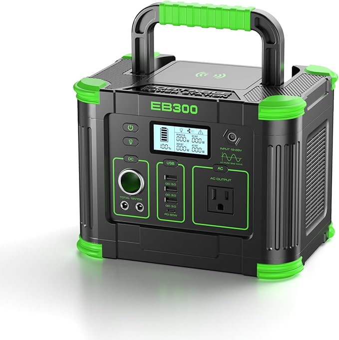 330W Portable Power Station 288.6Wh Solar Generator with 60W USB-C PD Output 110V Pure Sine Wave AC Outlet 5W Wireless Charging Multi-Port Power Supply for Camping Home Blackout RV Travel