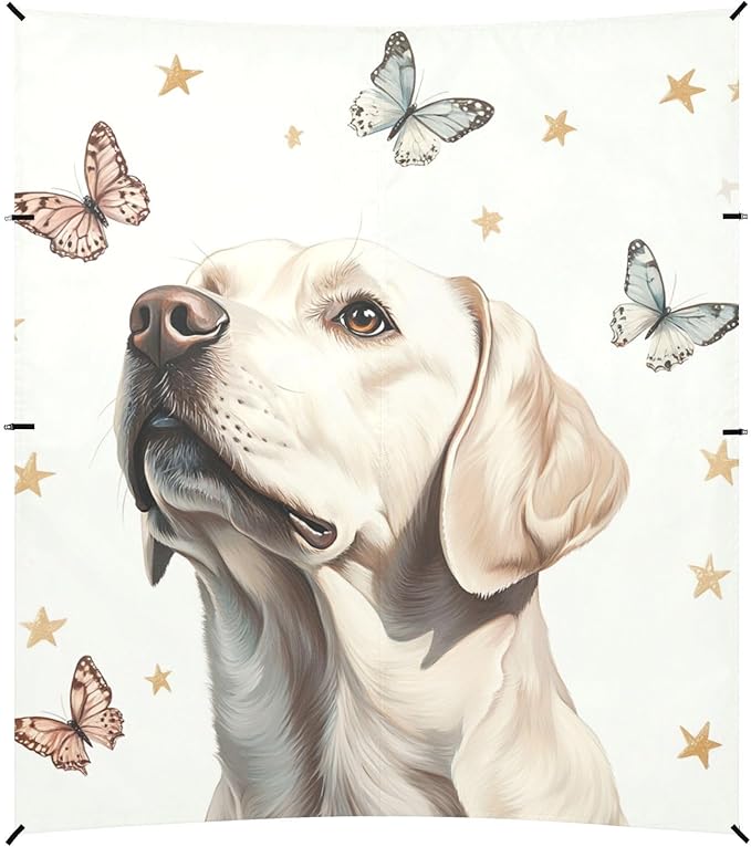 ALAZA Labrador with Butterflies Stars on White Beach Tent Sun Shelter Portable Canopy Sunshade for Outdoor Camping Picnics Backyard Fun 10x9 ft