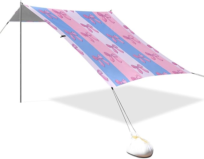 xigua Bow Tie Beach Tent Sun Shelter with Carrying Bag - Silver Coated Oxford Fabric Beach Canopy for Beach Camping Fishing - Includes Windproof Ropes Sandbags &amp Stakes