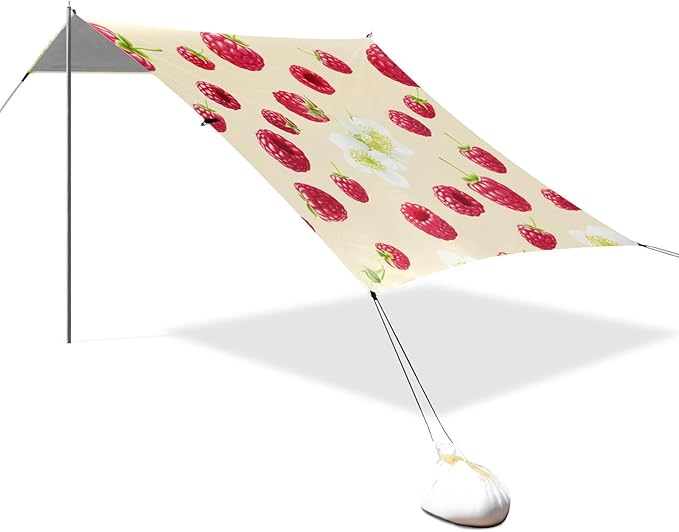xigua Raspberry Beach Tent Sun Shelter with Carrying Bag - Silver Coated Oxford Fabric Beach Canopy for Beach Camping Fishing - Includes Windproof Ropes Sandbags &amp Stakes