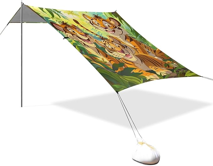 ALAZA Colorful Cartoon Jungle Tigers Beach Tent Sun Shelter Portable Canopy Sunshade for Outdoor Camping Picnics Backyard Fun 10x9 ft