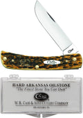 Case XX WR Pocket Knife Sod Buster Jr Amber Bone Handle Stainless Steel Blades Length Closed: 3 5/8 Inches W/Sharpening Stone