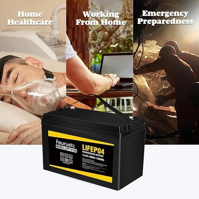 12V 100Ah LiFePO4 Battery - Small RV Battery with 100A BMS 15000+ Deep Cycles Solar Energy Storage Lithium Phosphate Batteries for Home Motor Travel Trailer Camping Off-Grid Power