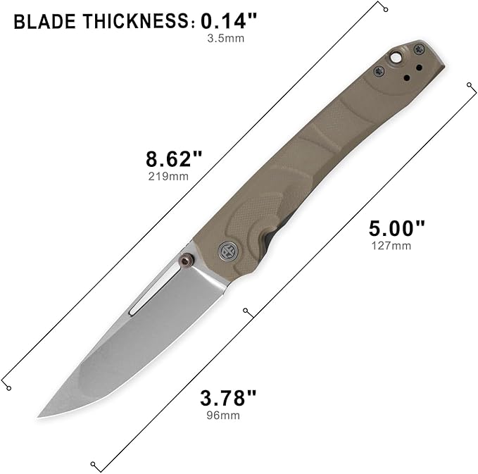 Petrified fish PFP11 Ripple Folding Knife3.78 14C28N Steel Hollow Blade G10 Handle Folding Pocket Knife for Camping EDC Outdoor (Khaki Stonewashed)