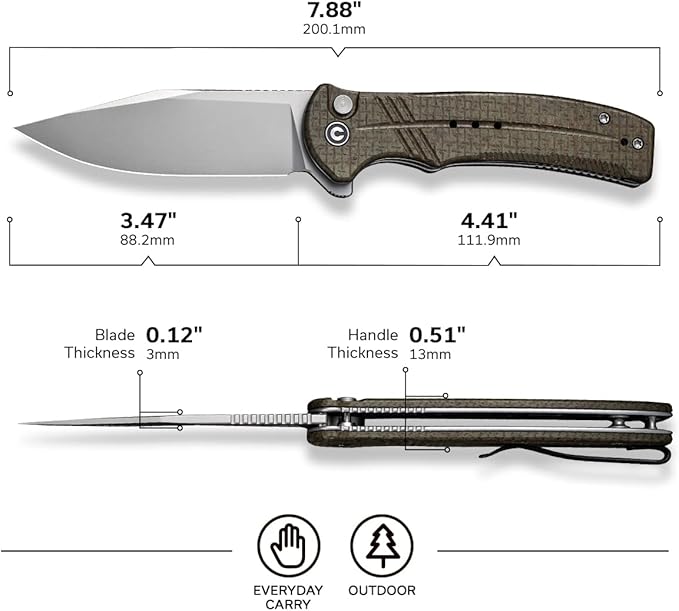 CIVIVI Folding Pocket KnifeCogent Knife 14C28N Blade Green Micarta Handle for EDC C20038D-5