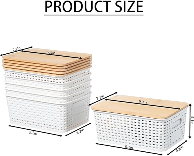 PENGKE Plastic Storage Bins With Lid Stackable Organizing Container Woven Lidded Storage Organizer Baskets for Shelves Drawers Desktop Closet Playroom Classroom Office6 Pack