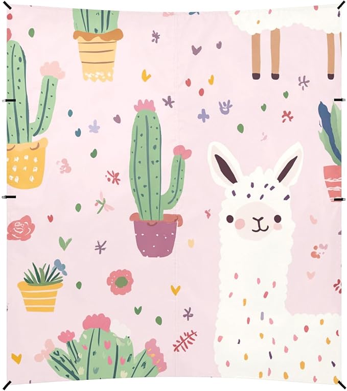 ALAZA Cute Llama and Cactus on Pink Beach Tent Sun Shelter Portable Canopy Sunshade for Outdoor Camping Picnics Backyard Fun 10x9 ft