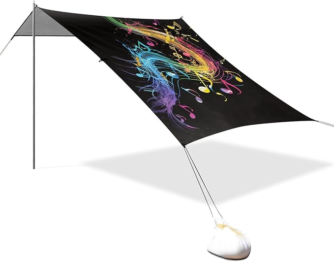 ALAZA Color Flying Musical Notes Beach Tent Sun Shelter Portable Canopy Sunshade for Outdoor Camping Picnics Backyard Fun 10x9 ft