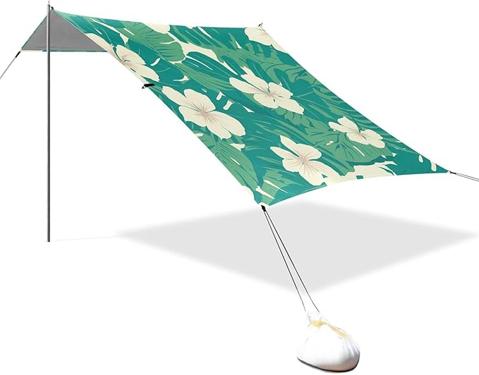 Seamless Pattern Monkey Palm Tropical Hawaiian_2 Beach Canopy UPF50 Waterproof Sun Shelter with Sand Shovel Sandbags for Backyard and Camping