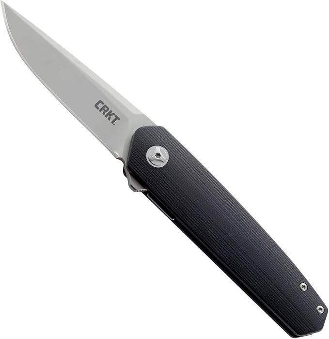 CRKT Cuatro Folding Carry Knife: Plain Edge Folder with Liner Lock - Everyday Carry Folded Knife with IKBS Ball Bearing Pivot System and G10 Handle 7090