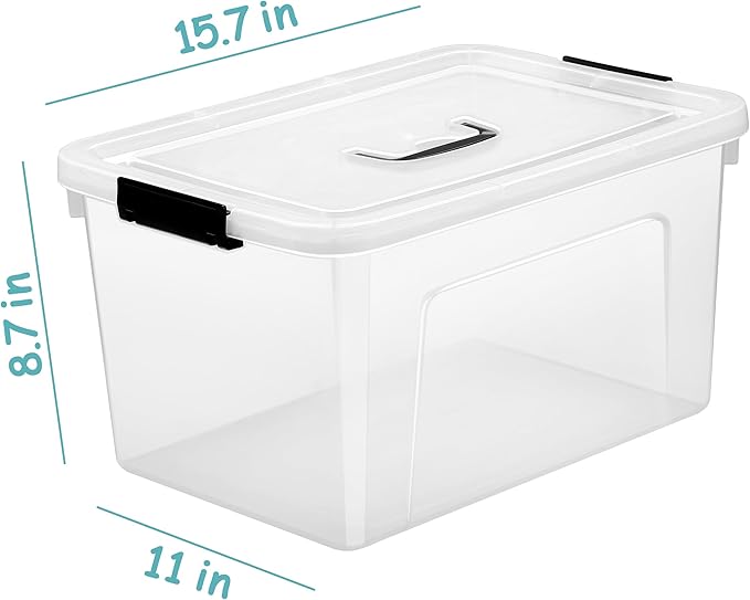 19 Quart Plastic Storage Bins with Lids 6-Pack Stackable Clear Storage Organizing Box with Handle