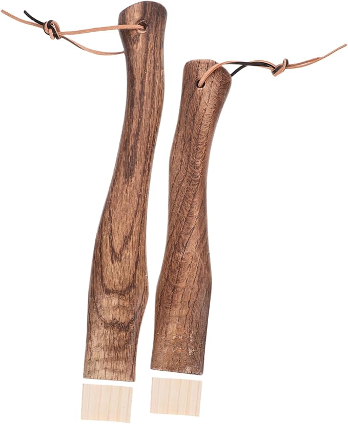 Housoutil 2pcs Wooden Axe Handle Replacement Short Curved for Hatchets Hoes Solid Wood Easy Hanging