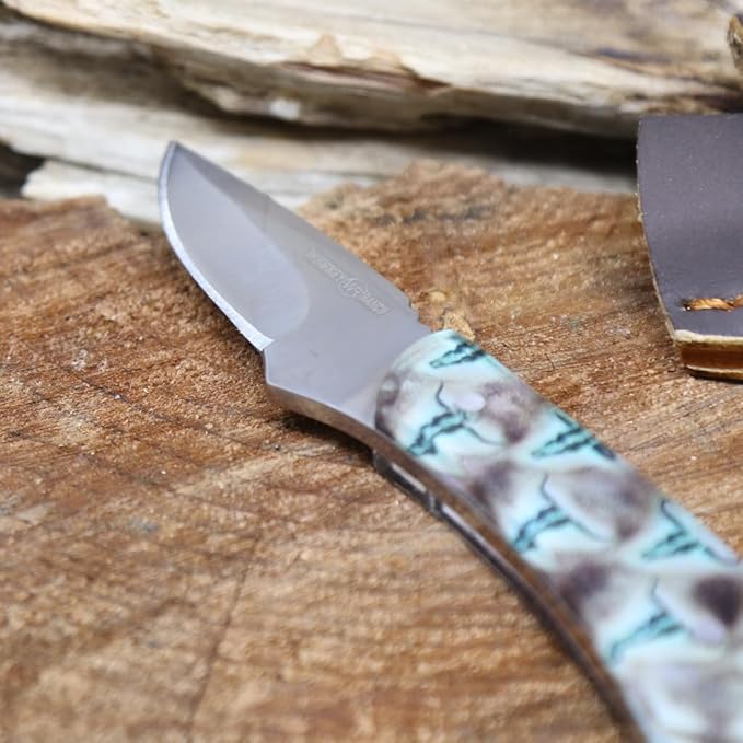 WHISKEY BENT HAT CO. Mini Skinner 440 Steel Fixed Blade Knife w/Leather Sheath (Corriente)