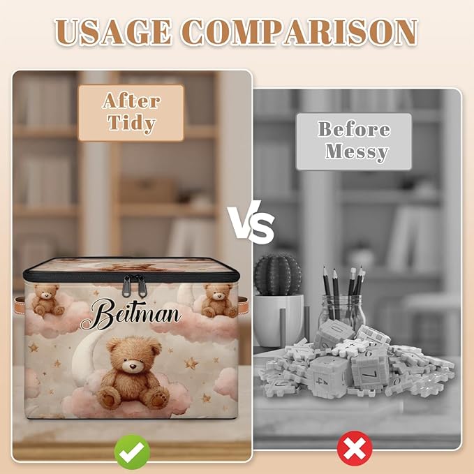 Storage-Bins with Lids Personalized Closet-Storage-Bins Under-Bed Stackable-Cubes-Box for Home Bedroom Bear Pink