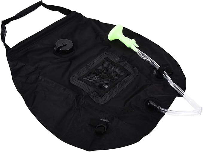 TANIQIACA Retractable Solar Shower Bag NonToxic Environmentally Friendly Capacity for Camping and Travel includes Thermometer and Net Bag Lightweight PVC Material 20L Capacity