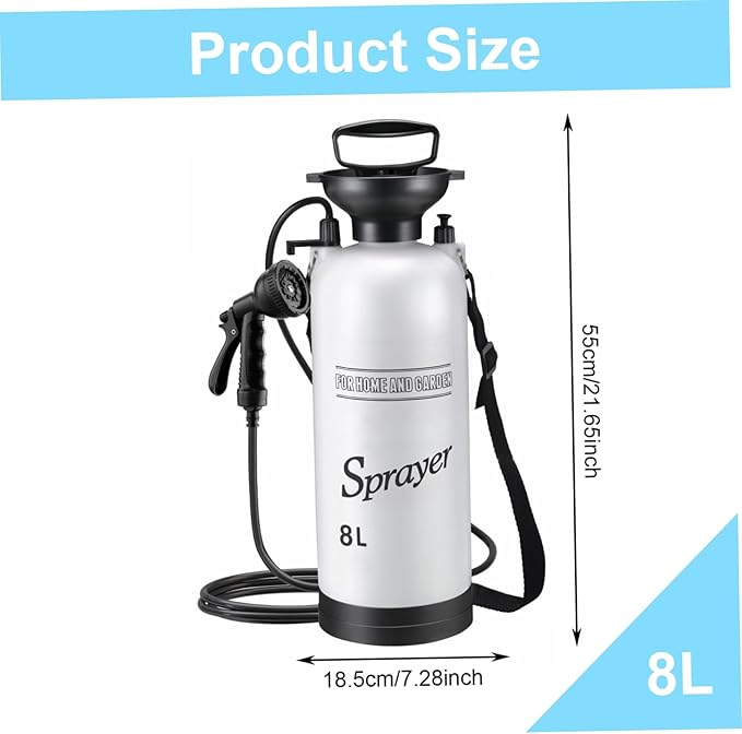 Portable Camping Shower Portable Shower Camping 8L with 10 Modes Sprayer Head and 9.84ft Hose for Garden Picnic Hiking Beach Car Cleaning..