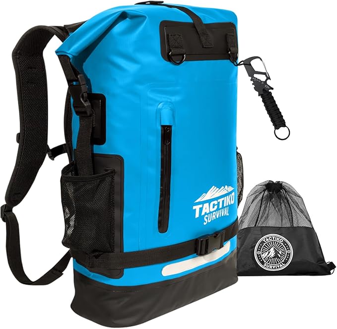 TACTIKO 30L Heavy-Duty 100% Waterproof Backpack Roll Top Dry Bags for Kayaking Hiking Camping Survival