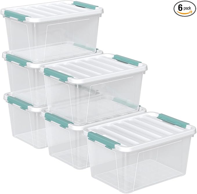 6 Pack Clear Latching Box with Lid 20 Quart Plastic Storage Bin