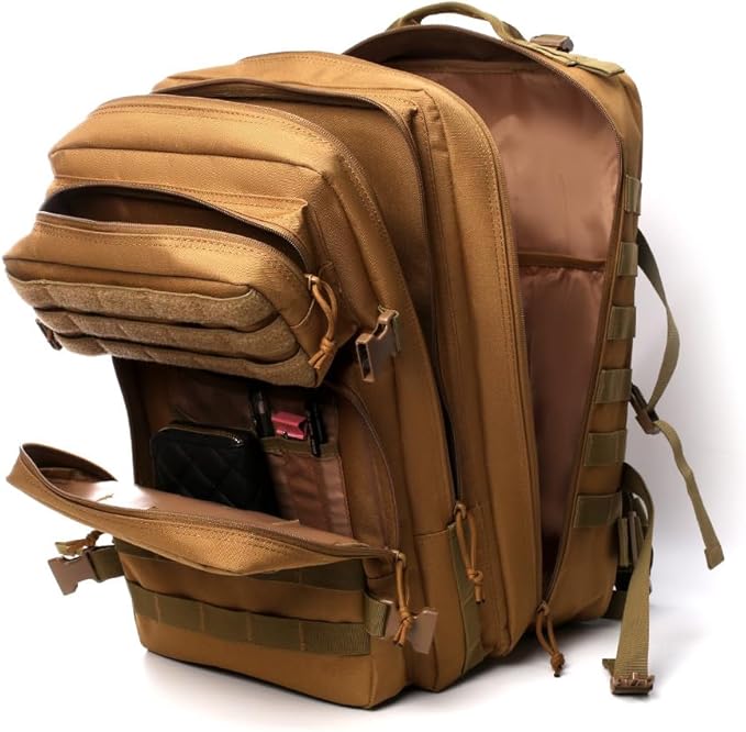 Tactical Backpack Military Molle Hiking 45L Multifunctional camouflage sports mountaineering in dark brown