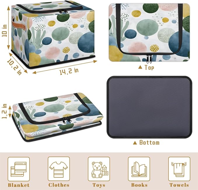 Boho Cacti Storage Bins with Lids Tropical Plant Collapsible Cube Storage Basket with Leather Handle Foldable Storage Box with Lids for Organizing Home Closet