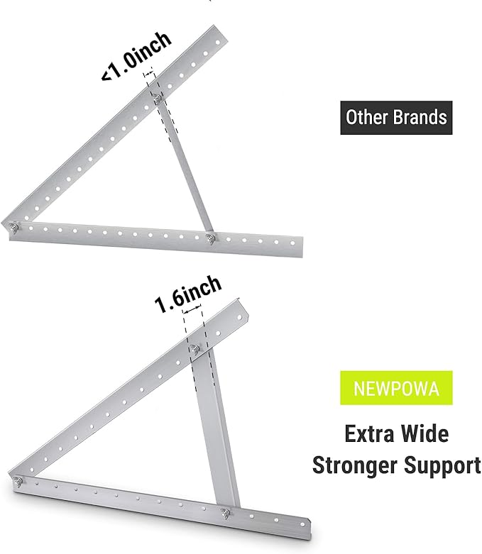Newpowa Adjustable Solar Panel Tilt Mount Brackets Folding Tilt Legs Compatible with 100 180 200 220 360Watt Panels for RV Roof Off-Grid (40inch Width)