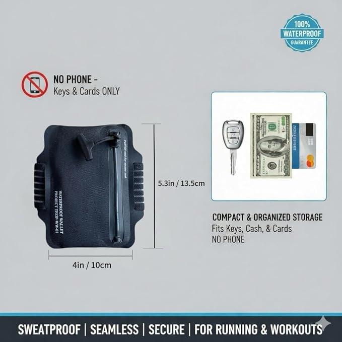 IPX8 Armband Waterproof Wallet Pouch Submersible Small Dry Bag for Keys Cards and Cash for Swimming Snorkeling and Outdoor Sports