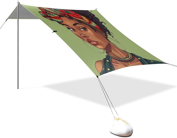 ALAZA Beautiful African Female on Green Beach Tent Sun Shelter Portable Canopy Sunshade for Outdoor Camping Picnics Backyard Fun 10x9 ft