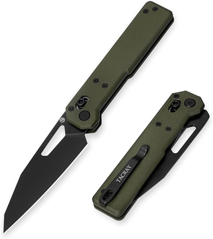TACRAY Tarcus Folding Pocket Knife 3.5 D2 Steel DLC Blade G10 Handle Lightweight EDC Knife with Crossbar Lock for Men and Women Ideal for Camping Hiking and Survival