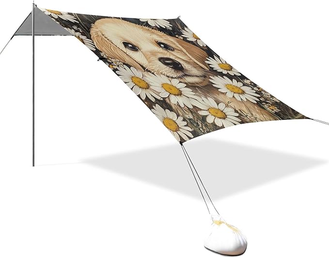 ALAZA Puppy Dog Daisy Flowers Beach Tent Sun Shelter Portable Canopy Sunshade for Outdoor Camping Picnics Backyard Fun 10x9 ft