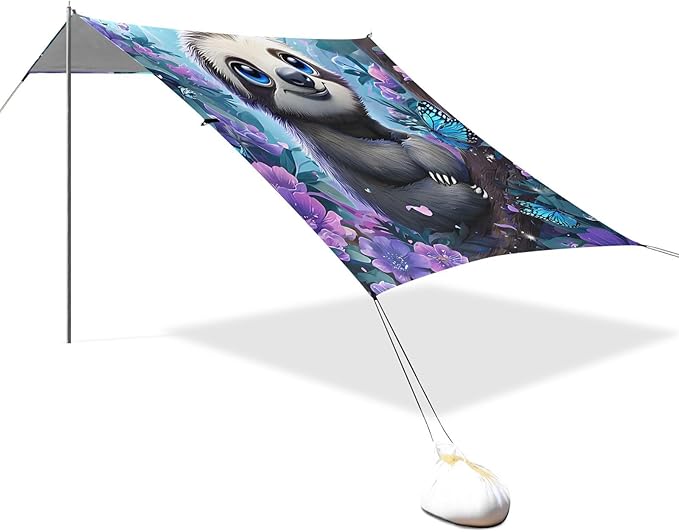 ALAZA Sloth Branch Blue Butterflies Beach Tent Sun Shelter Portable Canopy Sunshade for Outdoor Camping Picnics Backyard Fun 10x9 ft