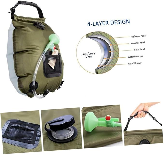 Sosoport Solar Shower Bag for Camping Hiking and Outdoor Travel Portable Outdoor Water Storage Shower Nozzle and Temperature Display for Convenient Use