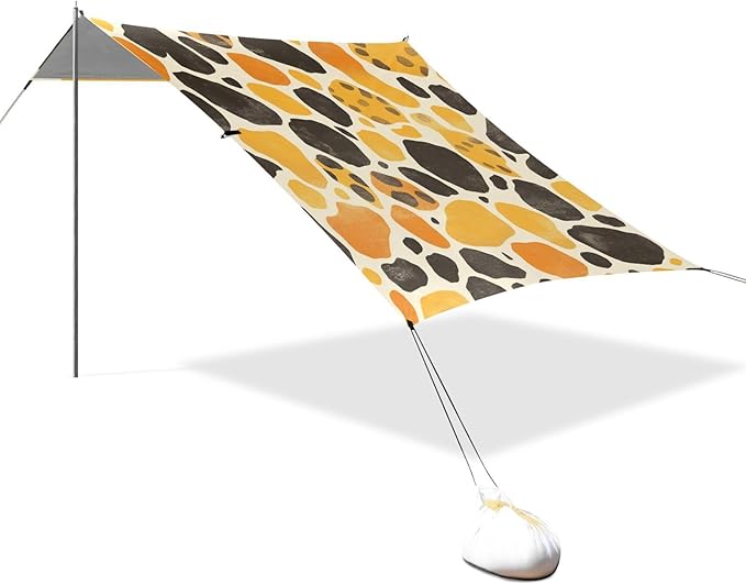 Leopard Print Pattern Yellow Beach Tent &amp Canopy UPF50+ Protection Water-Resistant Portable Sun Shelter Includes Sand Shovel Sandbags Stability Poles for Family Trips Picnics &amp Camping