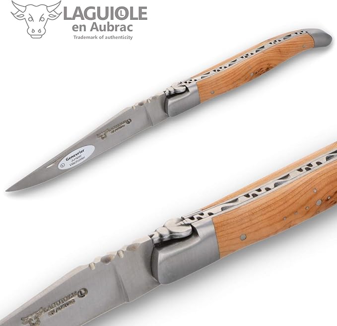 Laguiole en Aubrac Handmade Knife 12 cm L0212GEIF Juniper Wood Handle Blade and bolsters Stainless Steel