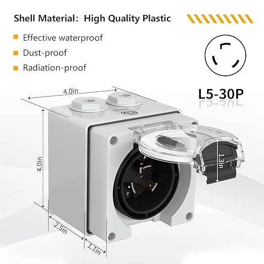 STARELO 30 Amp Generator Power Inlet Box NEMA L5-30P 125Volt 3750 WattsOutdoor dustproof and Weatherproof for generators Welding Machines etc.ETL Listed.(NEMA L5-30P Box)