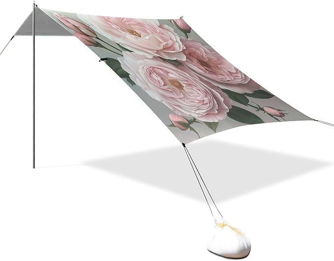 ALAZA Three Large Pale Pink Roses Beach Tent Sun Shelter Portable Canopy Sunshade for Outdoor Camping Picnics Backyard Fun 10x9 ft