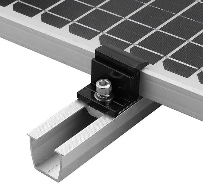 Anbte 10pcs Solar Panel Mounting Brackets 30-50mm Adjustable Aluminum Solar Panel End Clamp Include 10*Screw M8 and 1*Wrench Solar Mount Kit for Metal Roof Tin Roof Flat Roof Sheet Roof Black