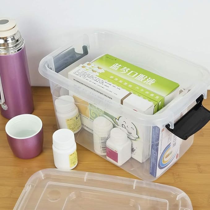 5.5 Quart Clear Small Plastic Storage Box Latch Storage Bin 6 Packs