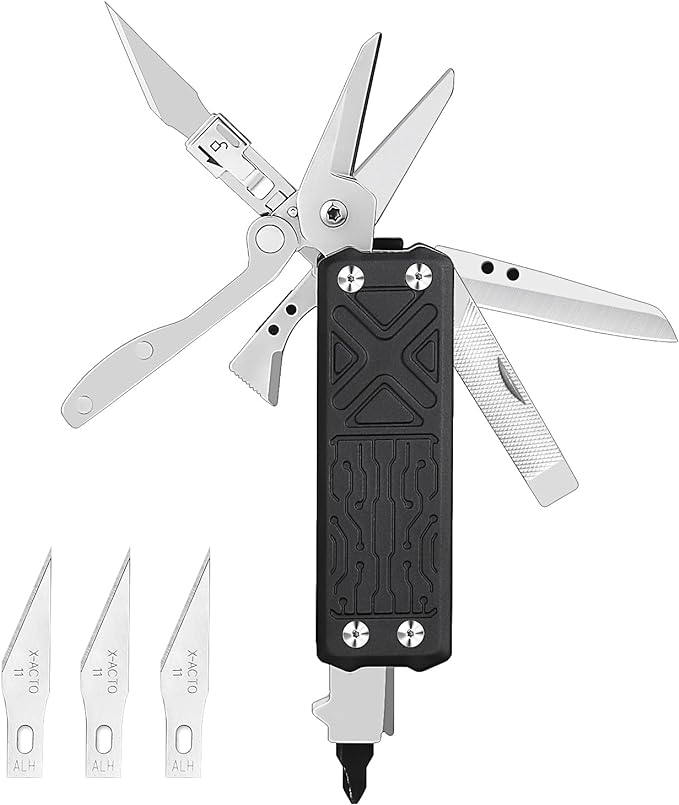 NexTool Pocket Tool E1 Pocket Knife Multi-Tool with Replaceable Folding Utility Knife Dual Head Screwdriver and Scissors Mini Multitool for EDC Carry Engraving Cutting and Repair Small Multitool