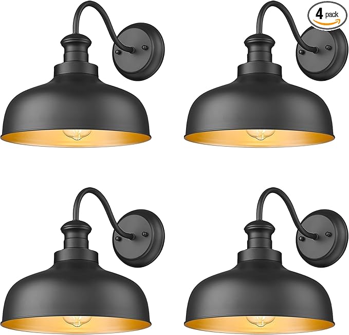 Outdoor Barn Lights 11.5 Inch Dome Outside Wall Sconce Weather Resistant Farmhouse Exterior Wall Mount Light Anti-rust Exterior Lighting Fixturefor Porch Garage Patio Entryway (Black 4 Pack)