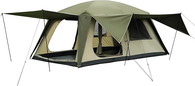 Vidalido 8-10 Person Camping Tent with 3 Door 2 Room Large Family Cabin Tents Double Layer Waterproof Portable Glamping Tent Big Tents for Outdoor Picnic Camping Hiking and Family Gathering