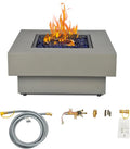32.5-inch Fire Table with Natural Gas Conversion Kit 50000BTU Outdoor Modern Patio Fire Pit Table w/Square Burner Lid Glass Rocks Cover