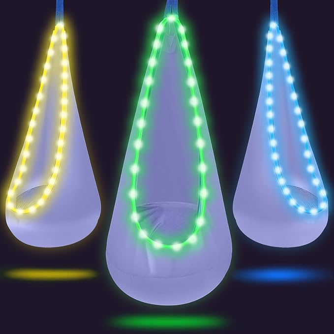 Light Up Swing Chair Hammock Chair Indoor Outdoor for Kids Pod with LED Lights Soft and Safe 176 lb. Load Capacity Easy Installation Perfect for Bedroom Garden and Playroom (Violet)