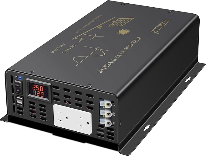 3000Watt Pure Sine Wave Power Inverter 24VDC to 120VAC 6000W Peak Built-in Soft Starter Dual AC Outlets 2× 2.4A USB Port &ampHardwire Terminal Off-Grid Solar Converter RV Trucks (U5-300024)
