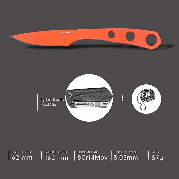 REALSTEEL Marlin Fixed Blade Knife2.4 8Cr14Mov Ceramic Coating Blade1.3oz Lightweight Neck &amp Backup KnivesStainless SteelEDC Camping KnifeFull Tang Hunting Survival Knives with Kydex Sheath(